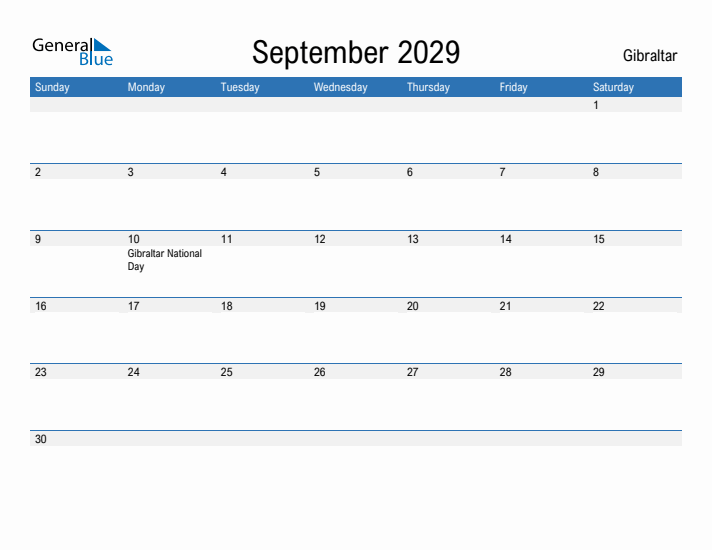 Fillable September 2029 Calendar