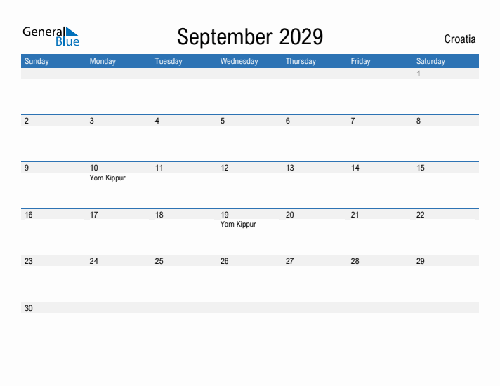 Fillable September 2029 Calendar