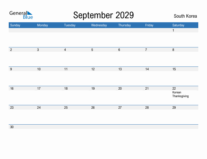 Fillable September 2029 Calendar