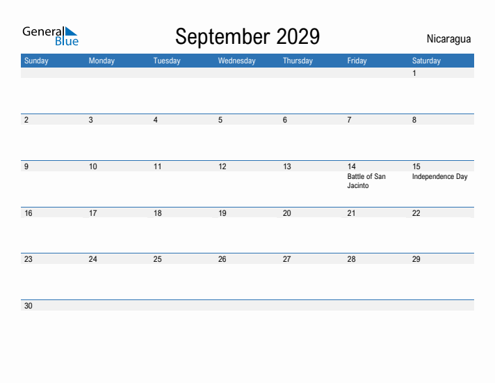 Fillable September 2029 Calendar