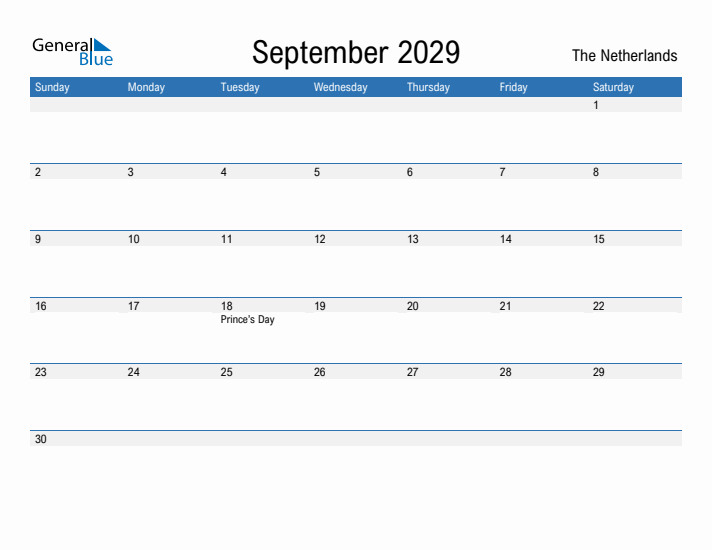 Fillable September 2029 Calendar