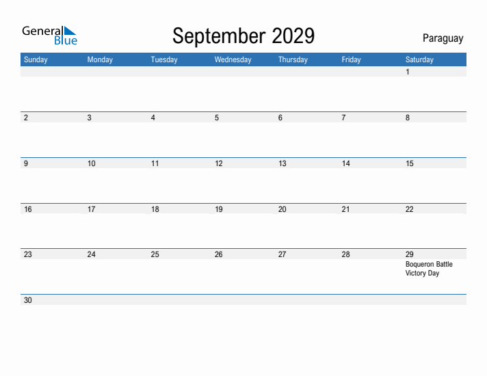 Fillable September 2029 Calendar