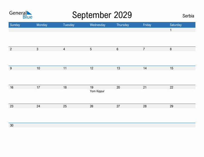 Fillable September 2029 Calendar