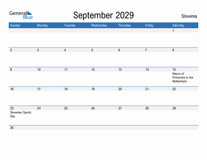 Fillable September 2029 Calendar