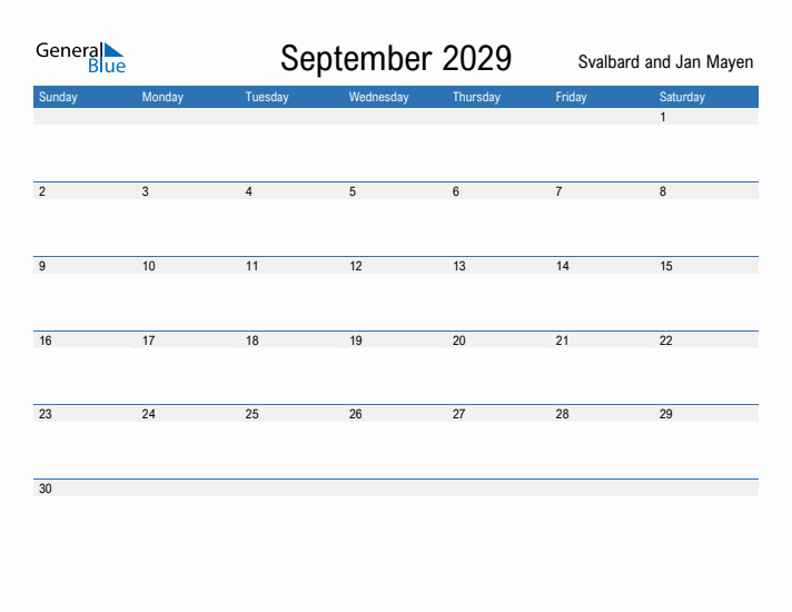 Fillable September 2029 Calendar