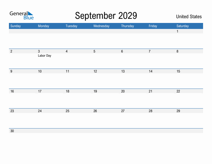 Fillable September 2029 Calendar