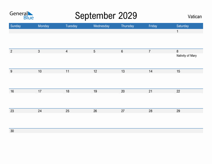 Fillable September 2029 Calendar