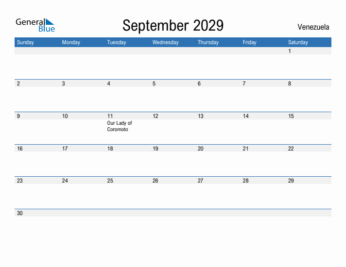 Fillable September 2029 Calendar