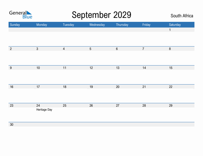 Fillable September 2029 Calendar