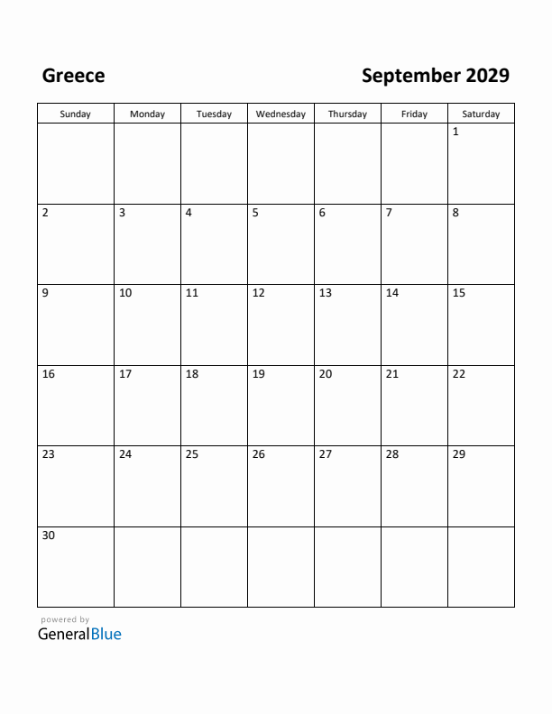 September 2029 Calendar with Greece Holidays