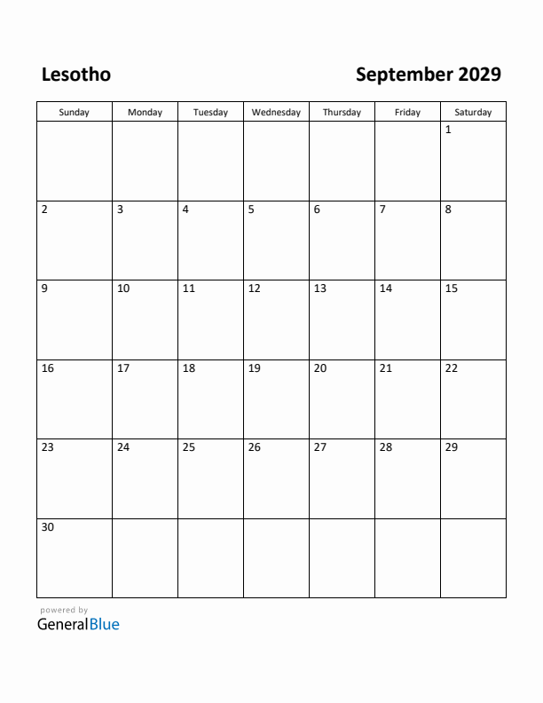 September 2029 Calendar with Lesotho Holidays