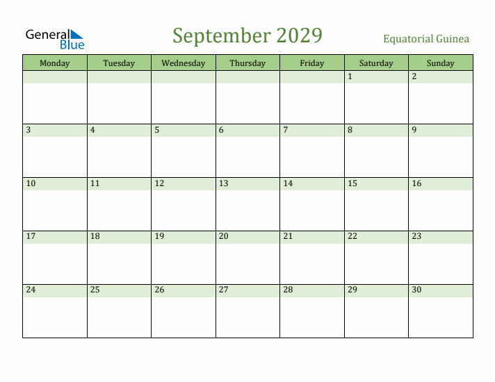 September 2029 Calendar with Equatorial Guinea Holidays