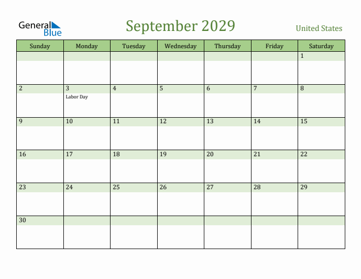 September 2029 Calendar with United States Holidays