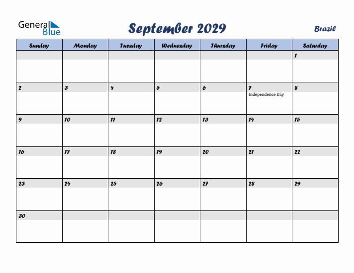 September 2029 Calendar with Holidays in Brazil