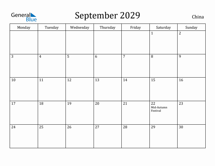 September 2029 Calendar China