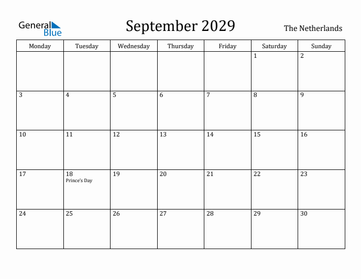 September 2029 Calendar The Netherlands