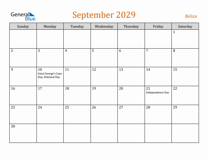 September 2029 Holiday Calendar with Sunday Start