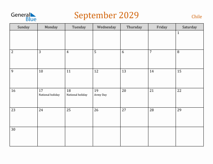 September 2029 Holiday Calendar with Sunday Start