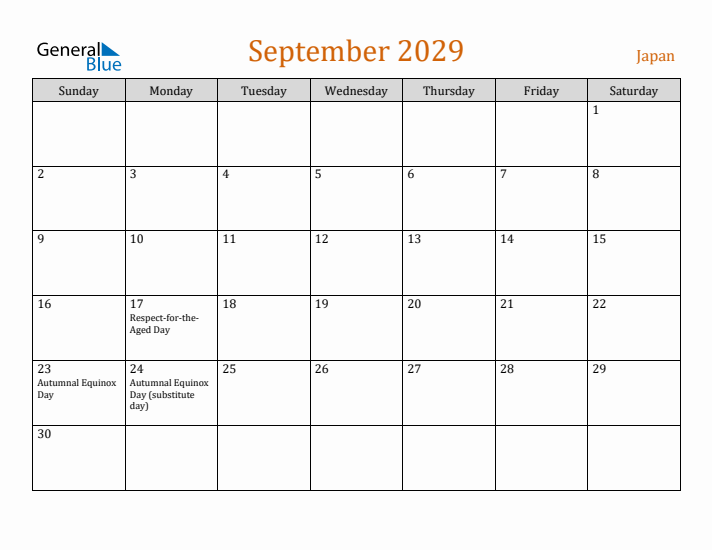 September 2029 Holiday Calendar with Sunday Start