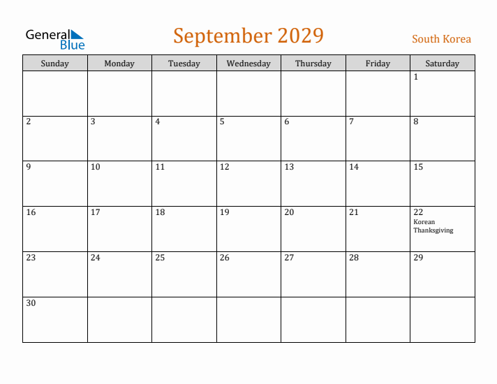 September 2029 Holiday Calendar with Sunday Start