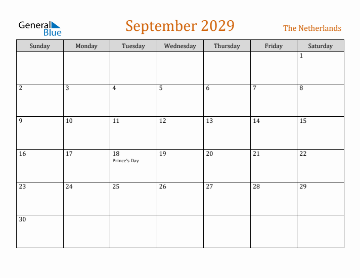 September 2029 Holiday Calendar with Sunday Start