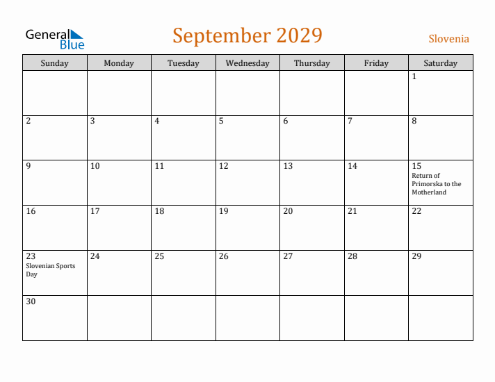 September 2029 Holiday Calendar with Sunday Start