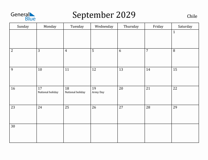 September 2029 Calendar Chile