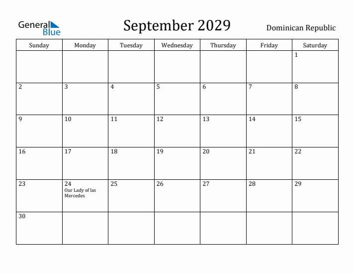 September 2029 Calendar Dominican Republic