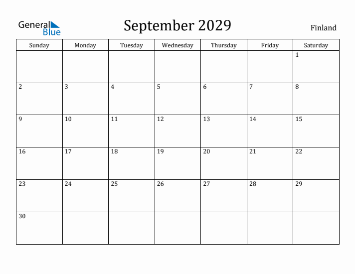 September 2029 Calendar Finland