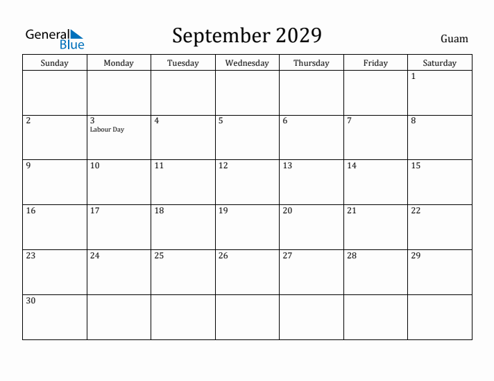 September 2029 Calendar Guam