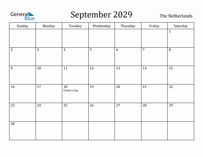 September 2029 Calendar The Netherlands