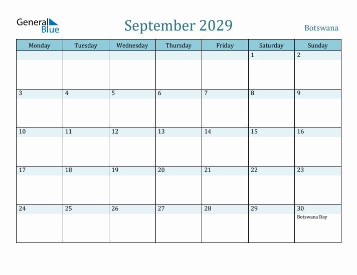 September 2029 Calendar with Holidays