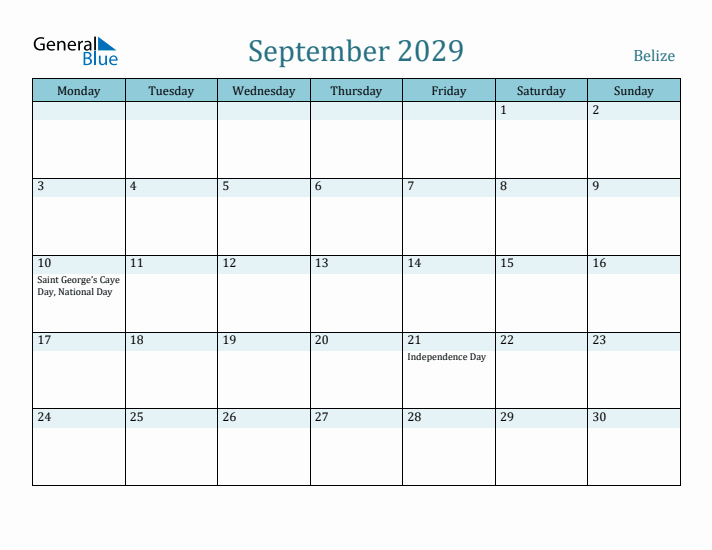 September 2029 Calendar with Holidays