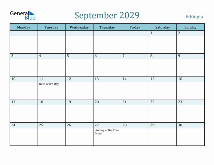 September 2029 Calendar with Holidays