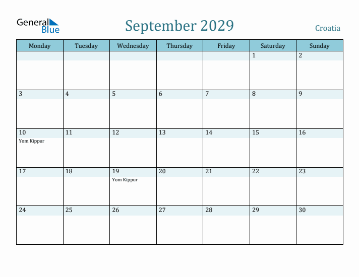 September 2029 Calendar with Holidays