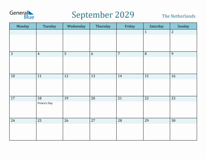 September 2029 Calendar with Holidays