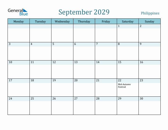 September 2029 Calendar with Holidays