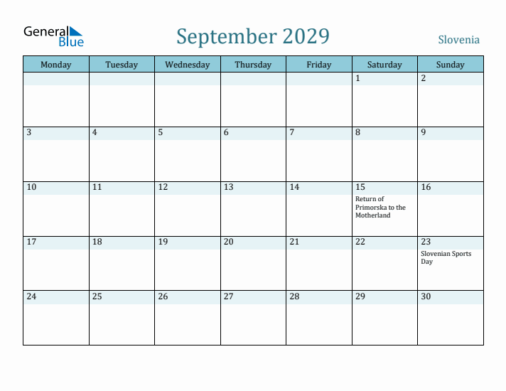 September 2029 Calendar with Holidays