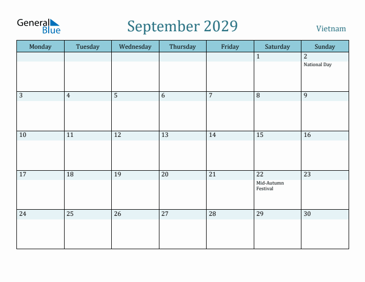 September 2029 Calendar with Holidays