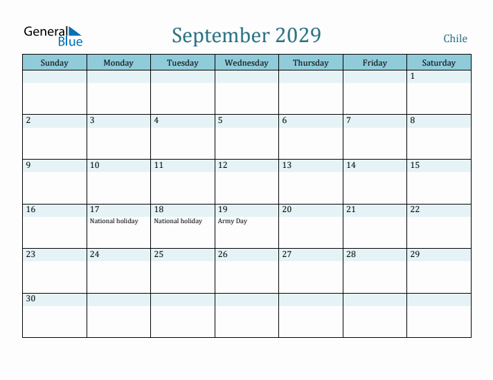 September 2029 Calendar with Holidays