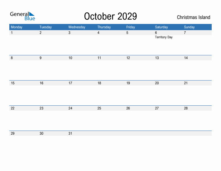 Fillable October 2029 Calendar