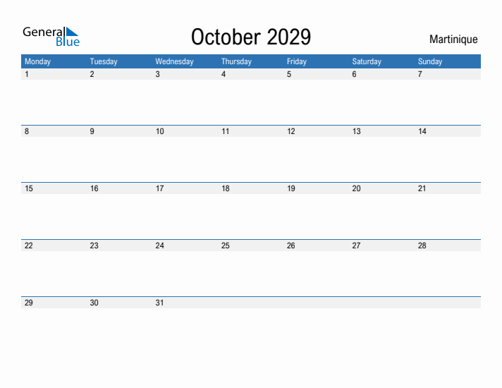 Fillable October 2029 Calendar