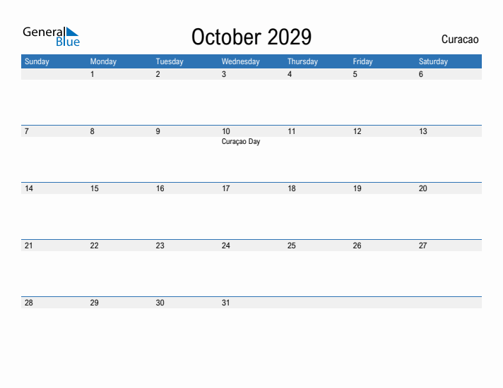 Fillable October 2029 Calendar