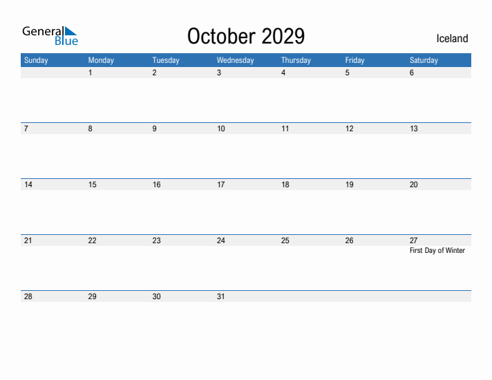 Fillable October 2029 Calendar