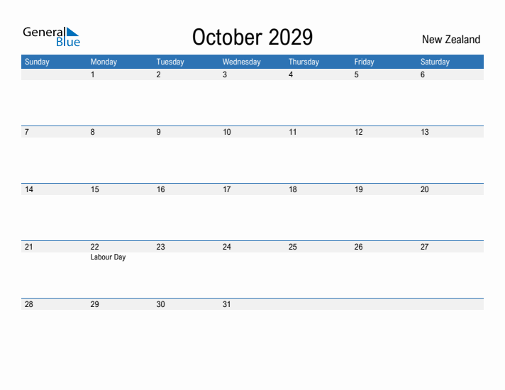 Fillable October 2029 Calendar