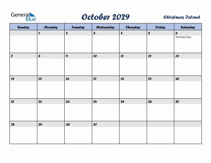 October 2029 Calendar with Holidays in Christmas Island