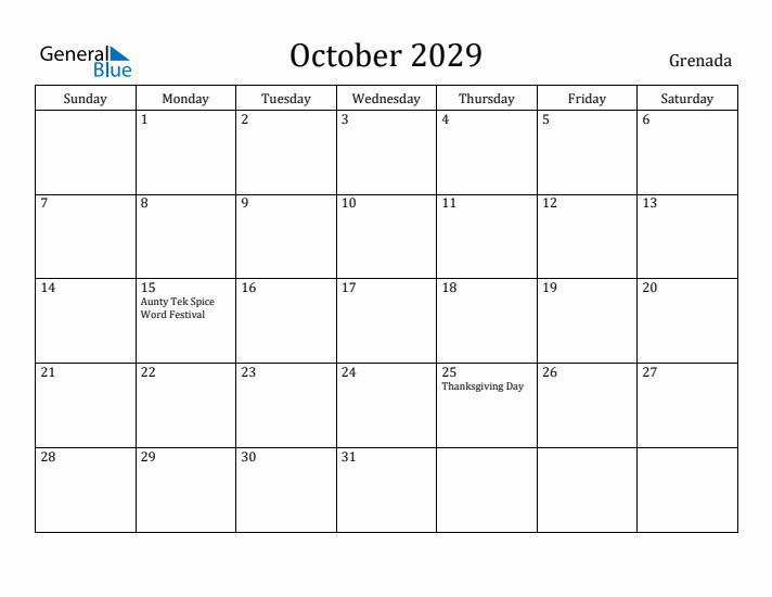 October 2029 Calendar Grenada