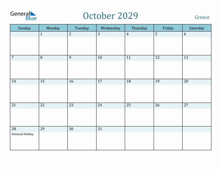 October 2029 Calendar with Holidays