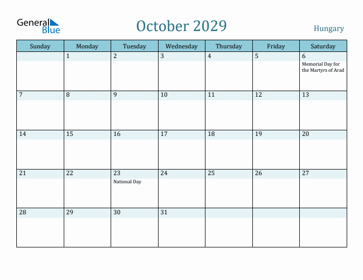 October 2029 Calendar with Holidays