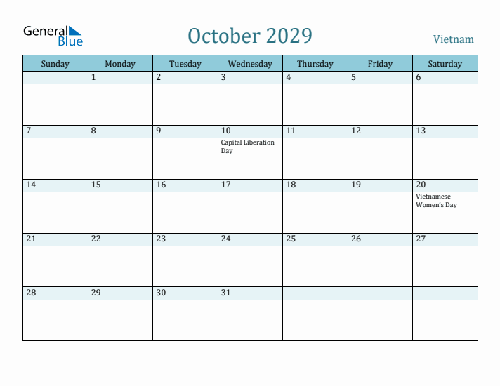 October 2029 Calendar with Holidays